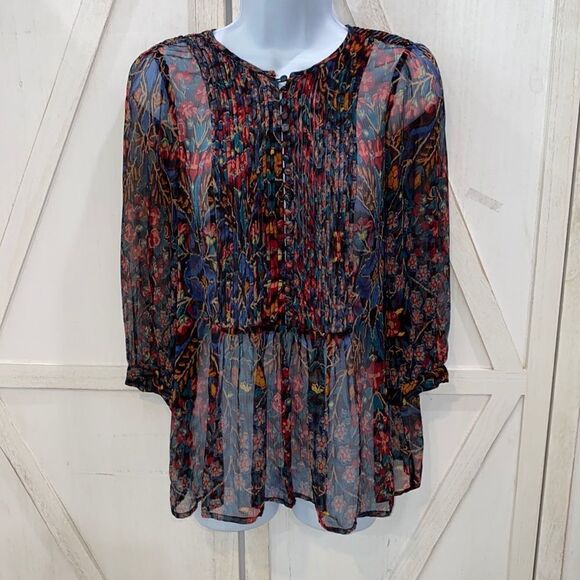 Joie  Sheer Smocked Floral Print Top multi Size XS - Picture 1 of 9